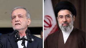 Iranian President Masoud Pezzekiyan meets with Supreme Leader Ayatollah Mojtaba Khamenei