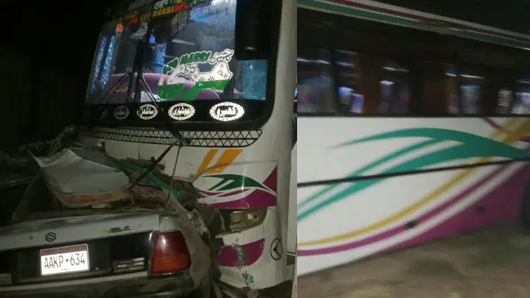 سانگھڑ: مسافر بس اور کار میں تصادم، بچے اور خاتون سمیت 4 افراد جاں بحق